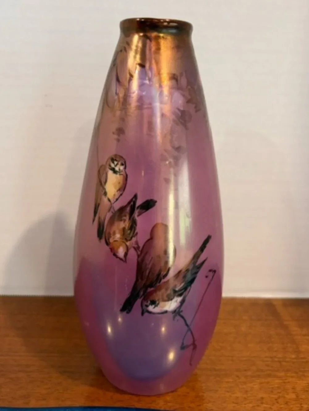 Antique Heinrich & Co Selb Bavaria Purple Birds Hand Painted Vase